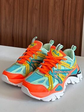 FILA Neon Orange, Mint & Yellow Women's Chunky Sneakers Size 9